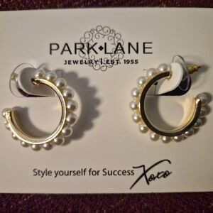 Park Lane Gold Hoop Earrings with White Pearls